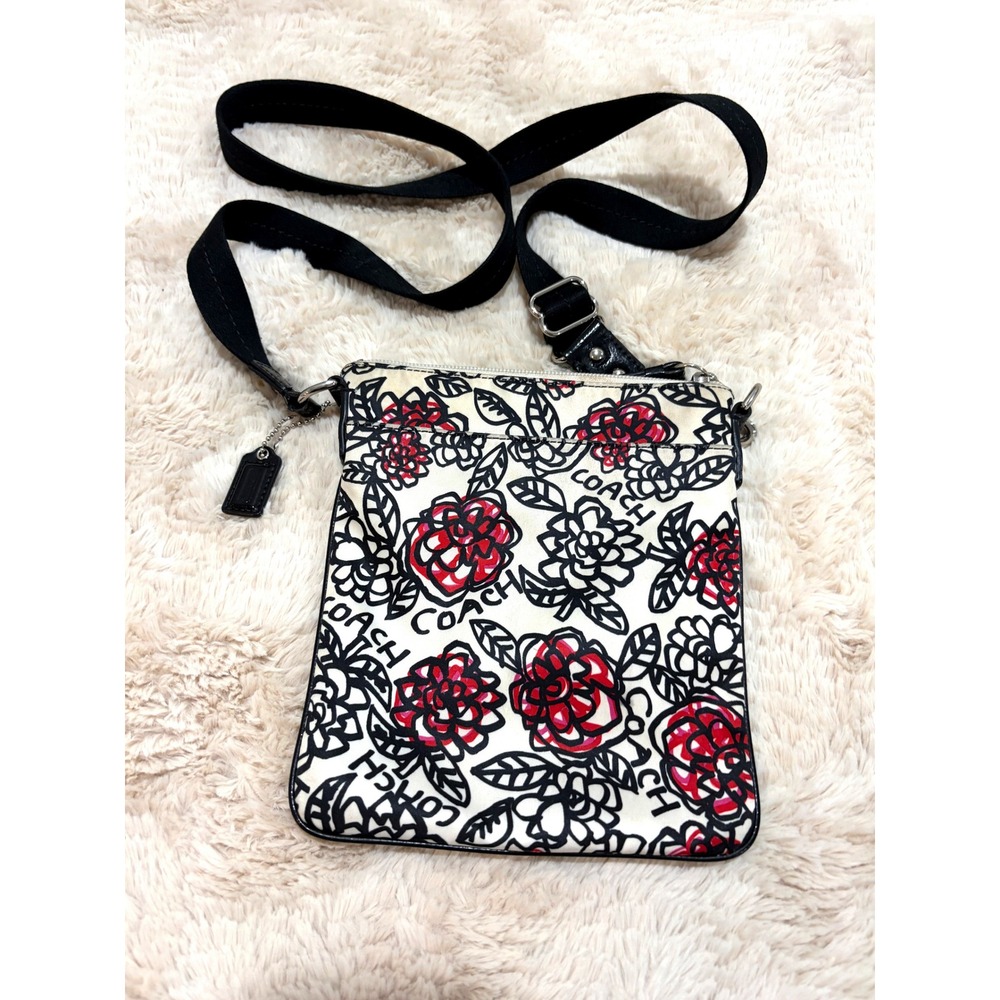 Y2K Coach Poppy Floral Graffiti Crossbody Bag Cream Black Red Doodle Swingpack